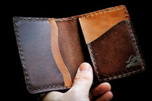 Load image into Gallery viewer, Vertical Bifold Card Wallet - Dark Brown/Tan
