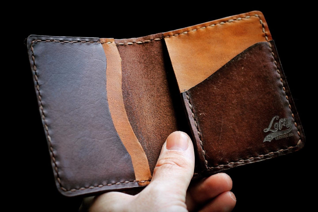 Vertical Bifold Card Wallet - Dark Brown/Tan