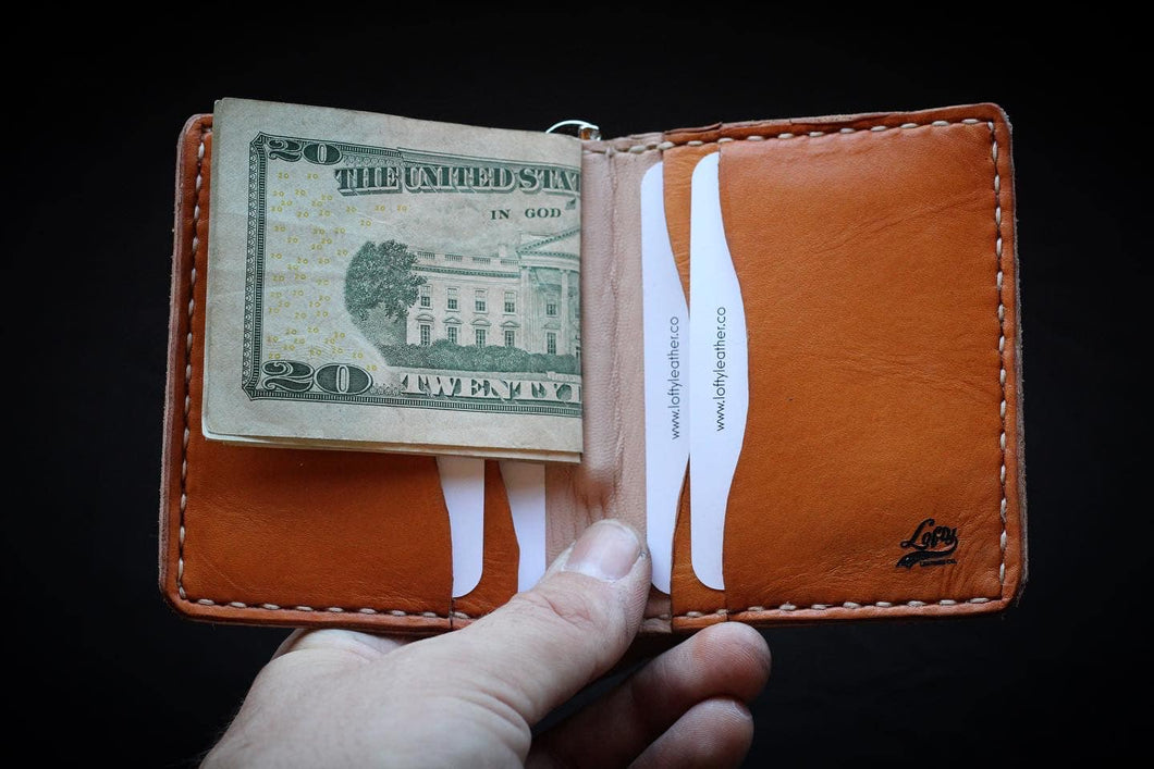 Vertical Bifold Card Wallet w/ Money Clip - Tan